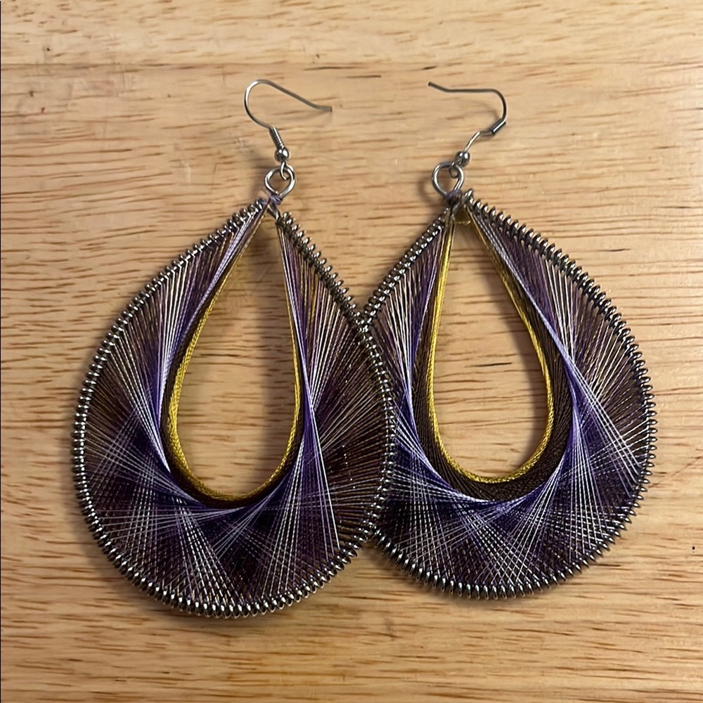 Purple and Gold Teardrop Earrings